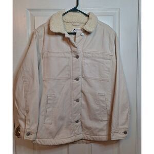 Stoosh Vintage Denim White Jean Jacket Sherpa Faux Fur Lined Indie Grunge Size M